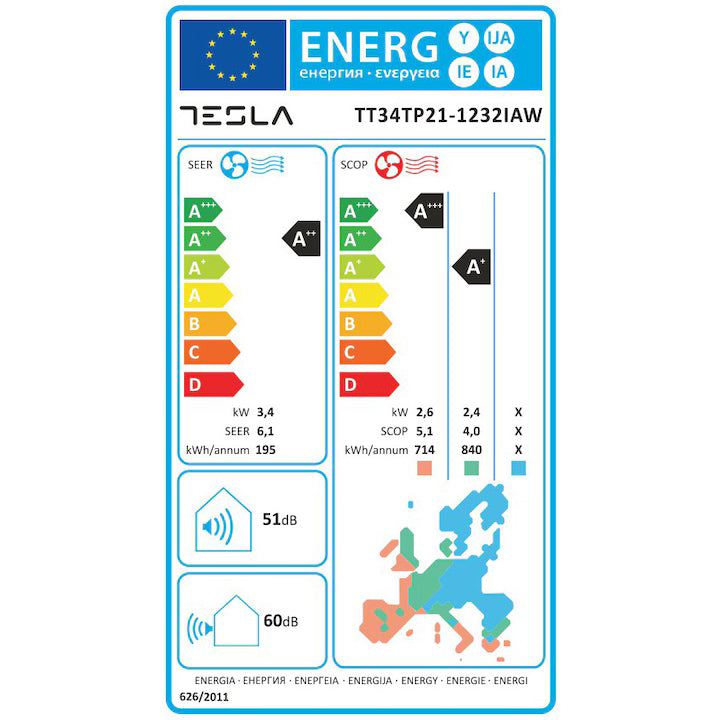 Tesla Aparat aer conditionat Aer Conditionat Tesla TT34TP21-1232IAW | 12000 BTU, Clasa A, Inverter, WiFi, Alb