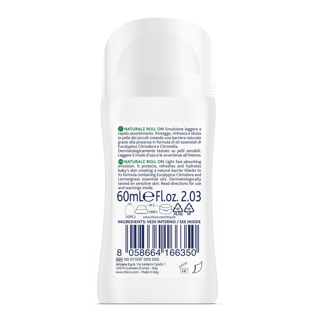 Chicco Puericultură Roll-on Protectie Chicco Naturalz 11597-9 | 60ml, 2 Luni+, Naturala