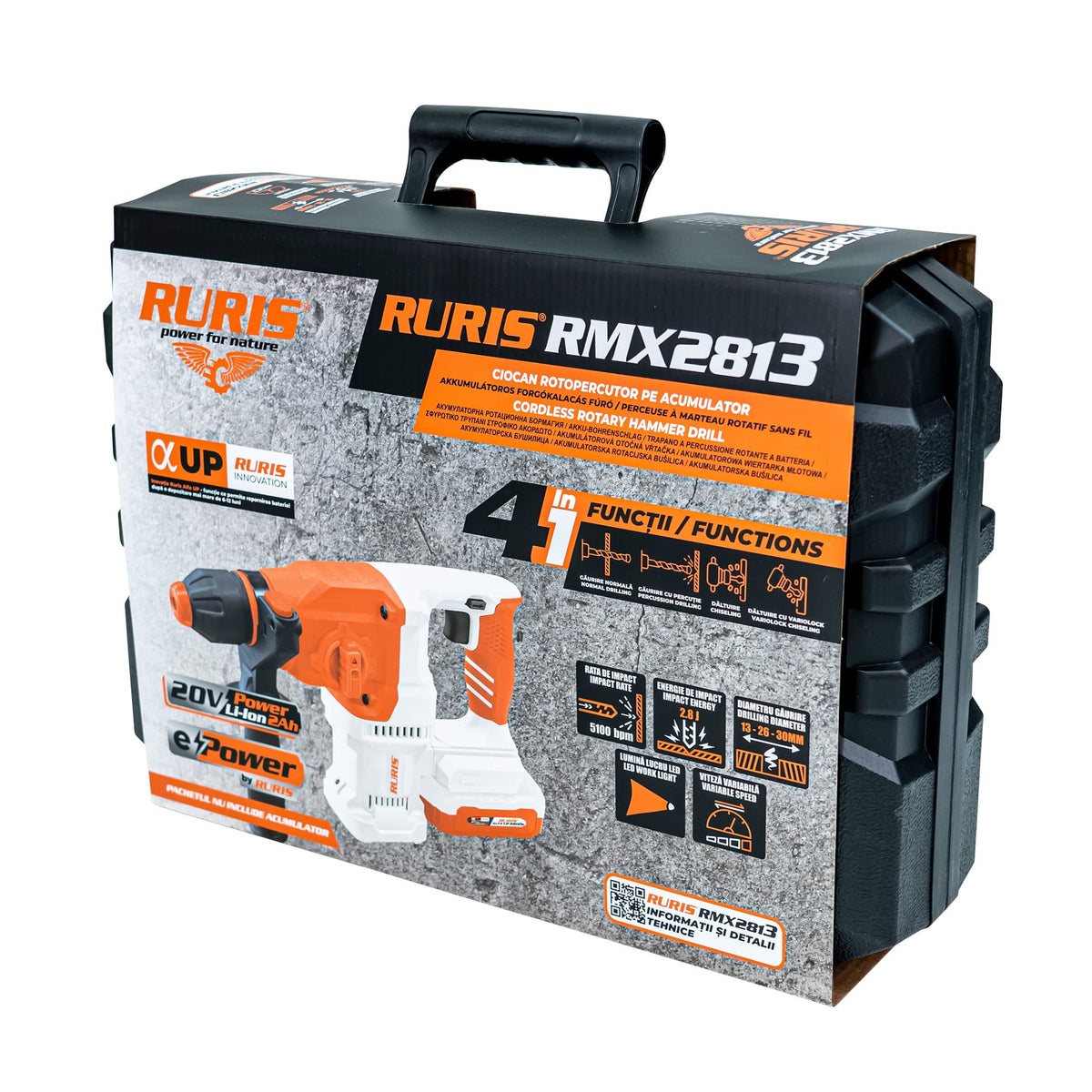 Ruris Ciocan rotopercutor Ciocan rotopercutor pe acumulator RURIS RMX2813 POWER ALFA UP (contine acumulator 2400e x-charge)