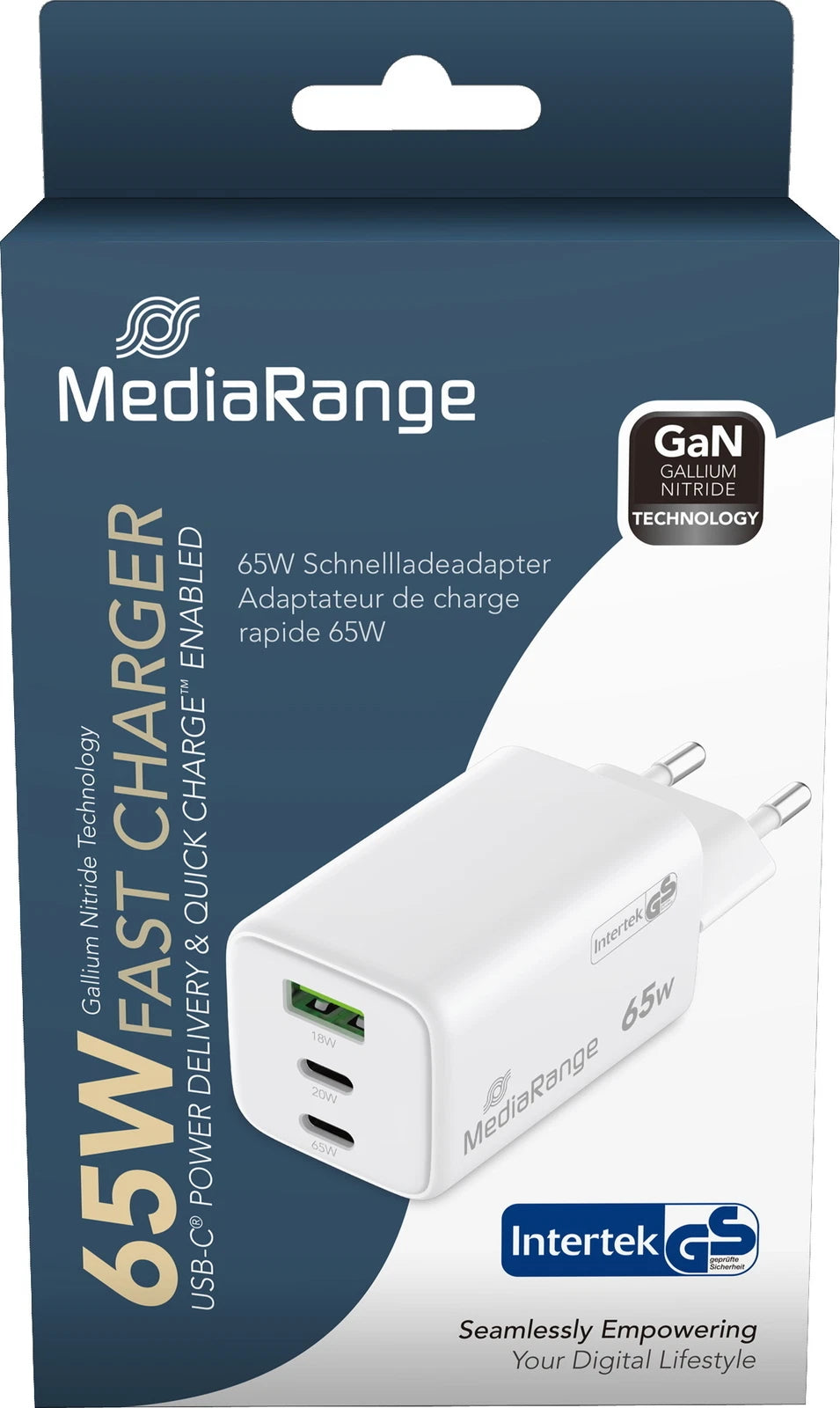 Încărcător USB-C MediaRange MRMA116-2 | 65W, GAN, Alb
