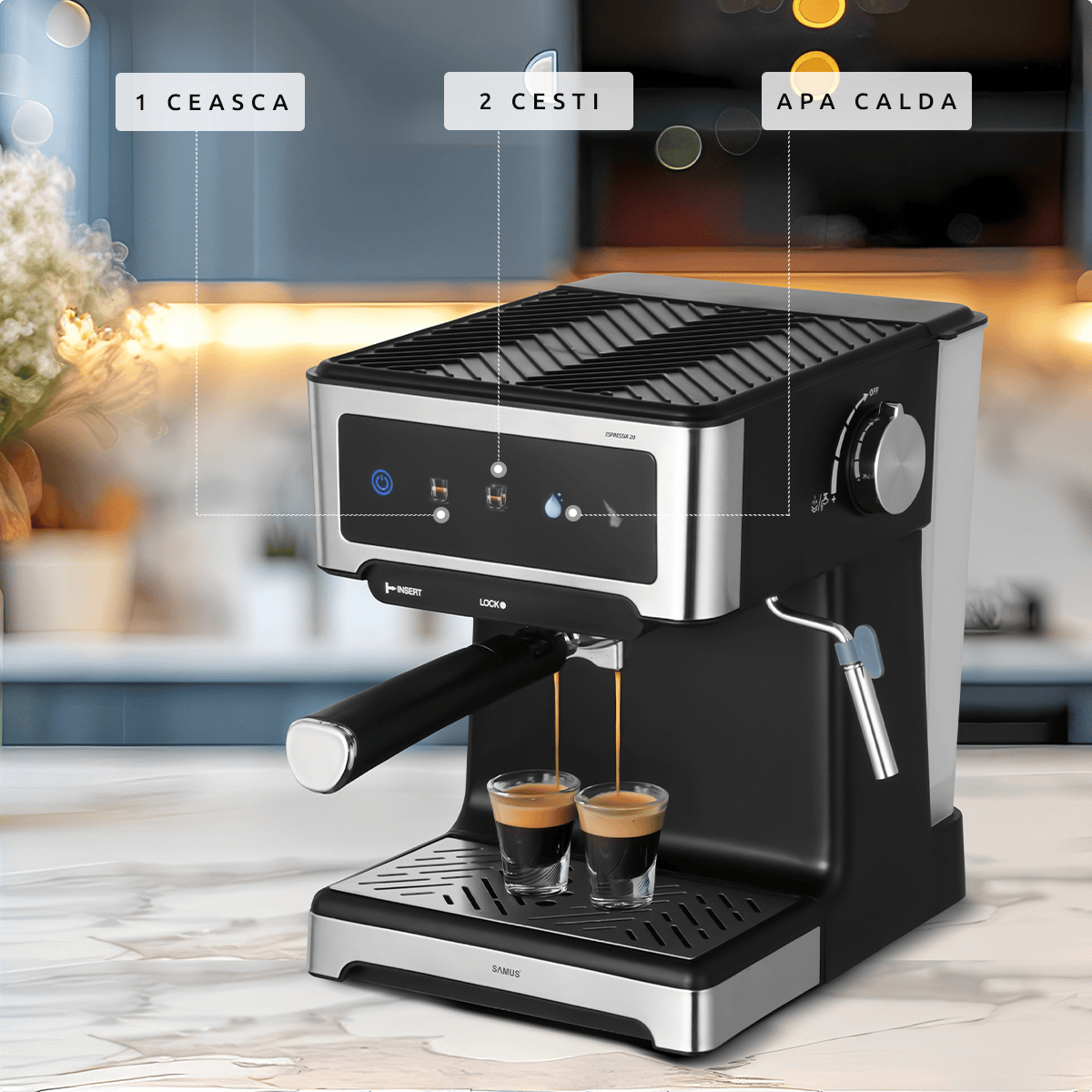 Samus Espressor automat Espressor Manual Samus | 1150W, 1.8L, Negru