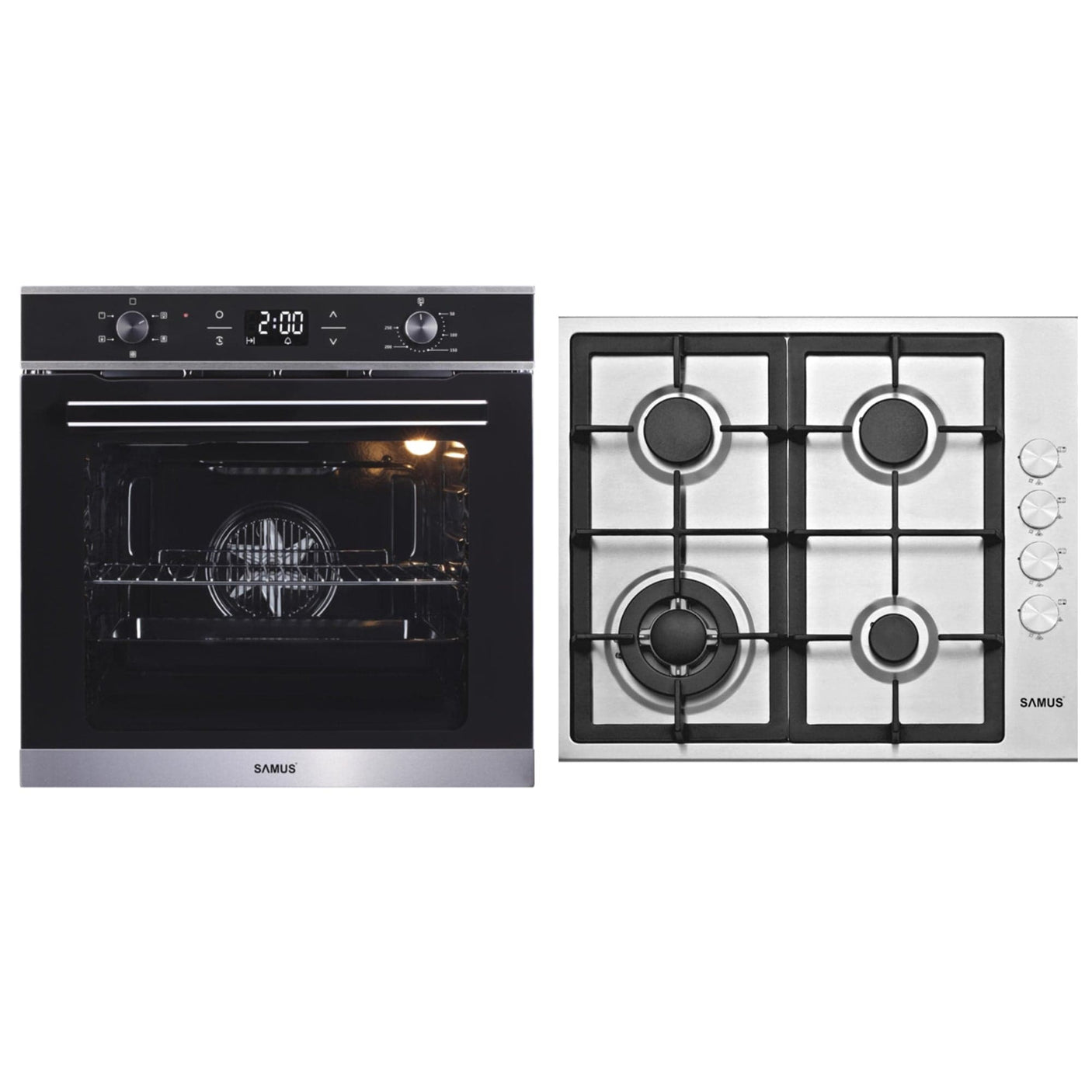 Samus Pachet built in Pachet Built-In Samus SC625GDX5 + PSG-64SX4 | Cuptor 75L + Plita Gaz 4 Arzatoare WOK, Clasa A, Inox/Negru