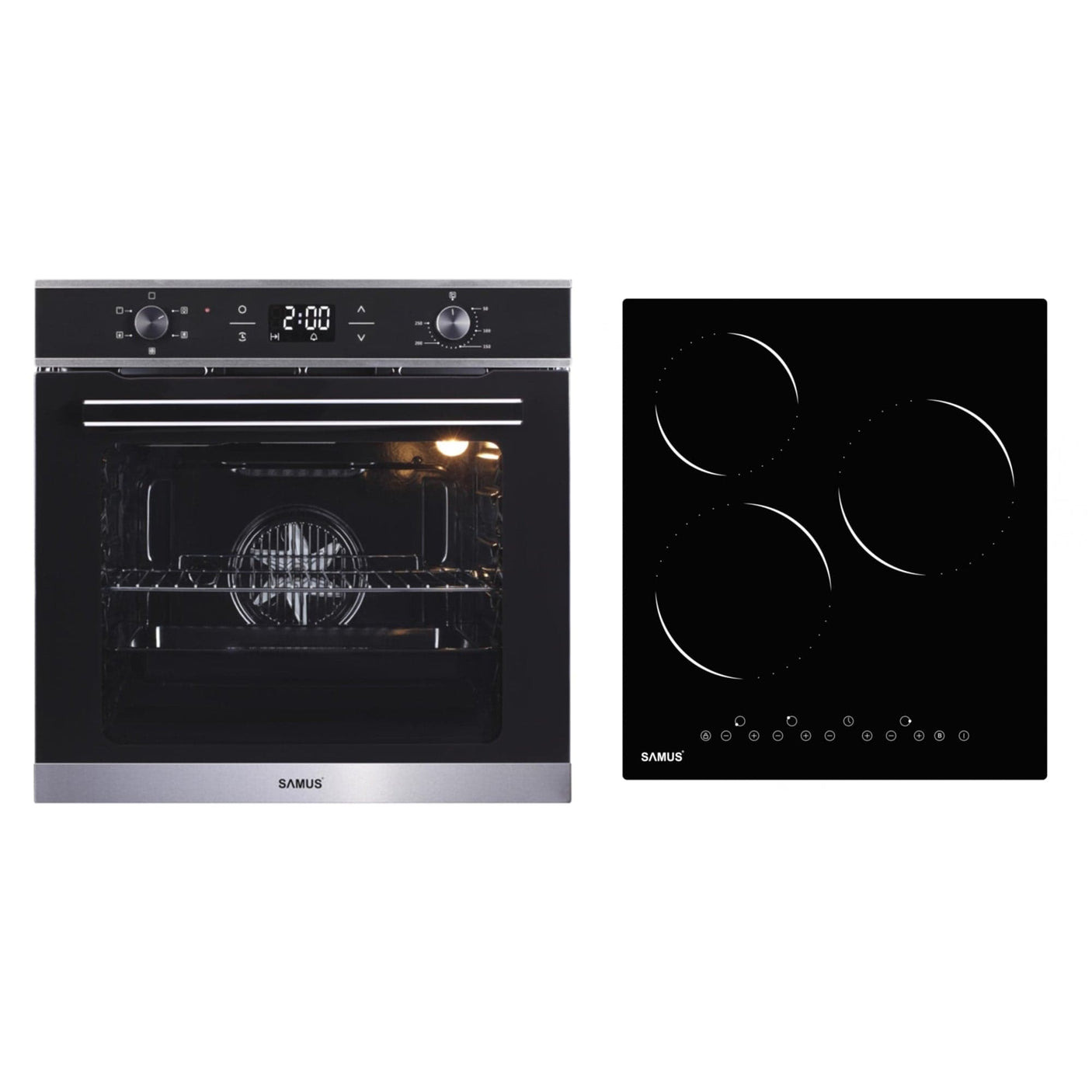 Samus Pachet built in Pachet Built-In Samus SC625GDX5 + PSVE-43BG2 | Cuptor 75L + Plita Vitroceramica 45cm, Clasa A, Negru