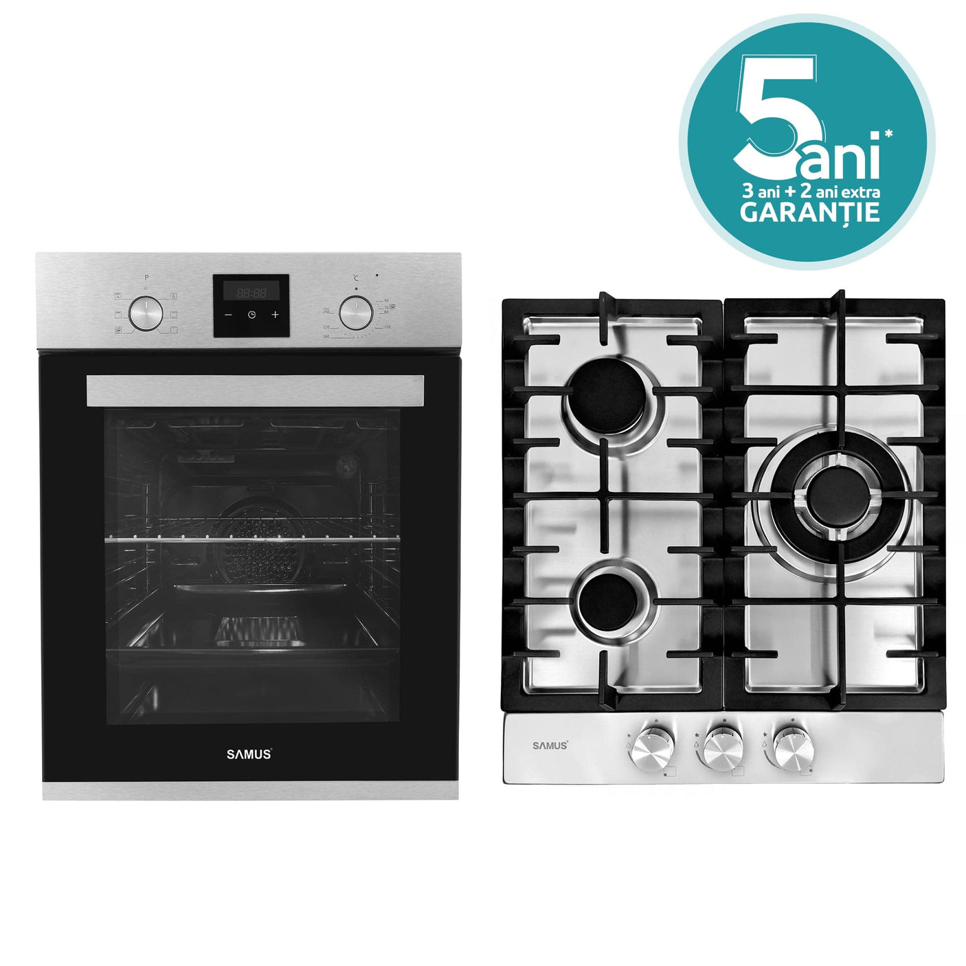 Samus Pachet built in Pachet Built-In Samus SCE458GTXV + PSG-43SX1 | Cuptor 47L + Plita Gaz 45cm, Clasa A, Inox