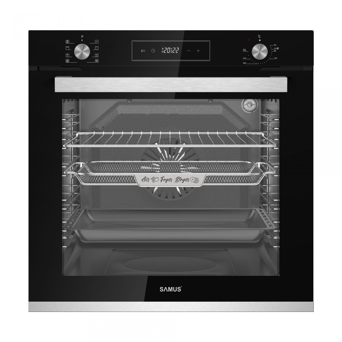 Samus Pachet built in Pachet Built-In Samus SCE828GCF3D + PSI-64BG8 | Cuptor 80L 8 Functii + Plita Inductie 7000W, Negru