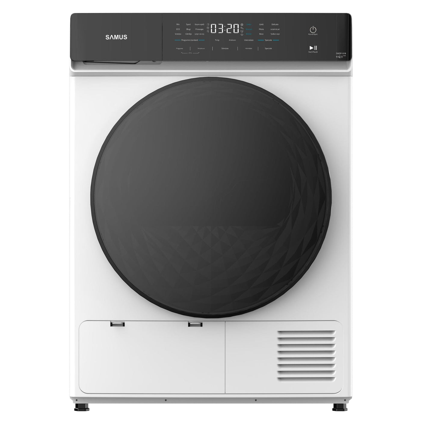 Samus Uscator de rufe Uscator de Rufe Samus SWDP-918 | 9kg, Pompa de Caldura, 18 Programe, Clasa E, Alb