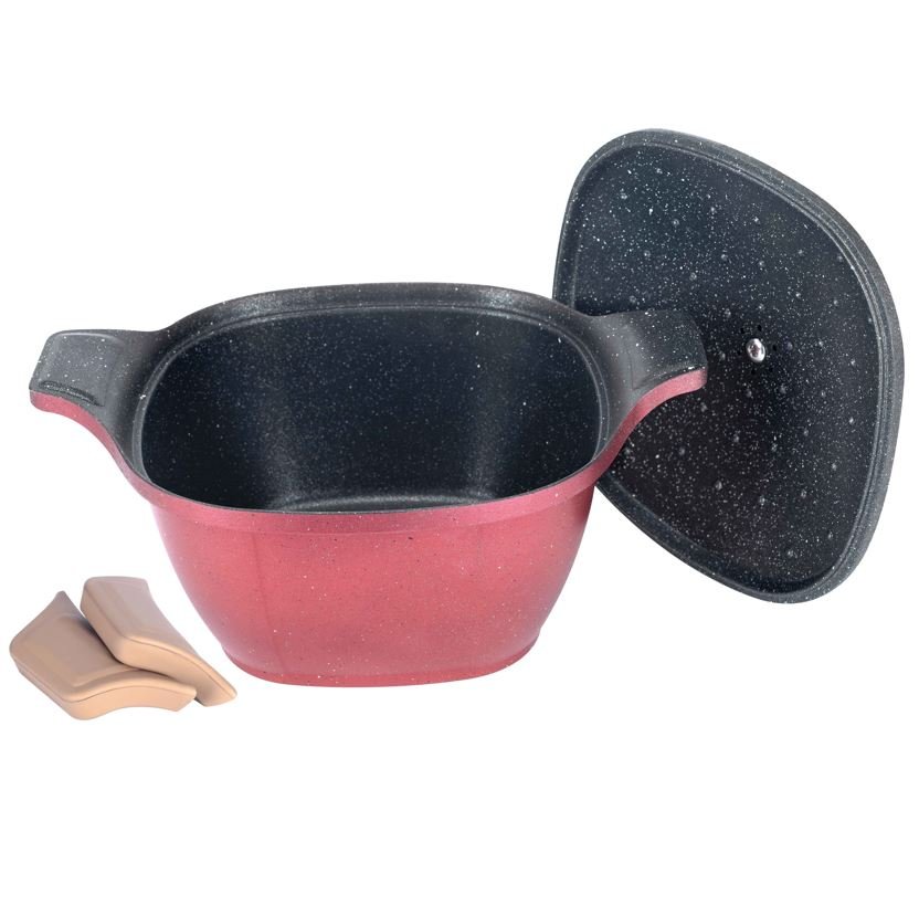 Oala Patrata NeoKlein SCS22-Red | 22 cm, Cu Capac, Antiaderent, Rosu