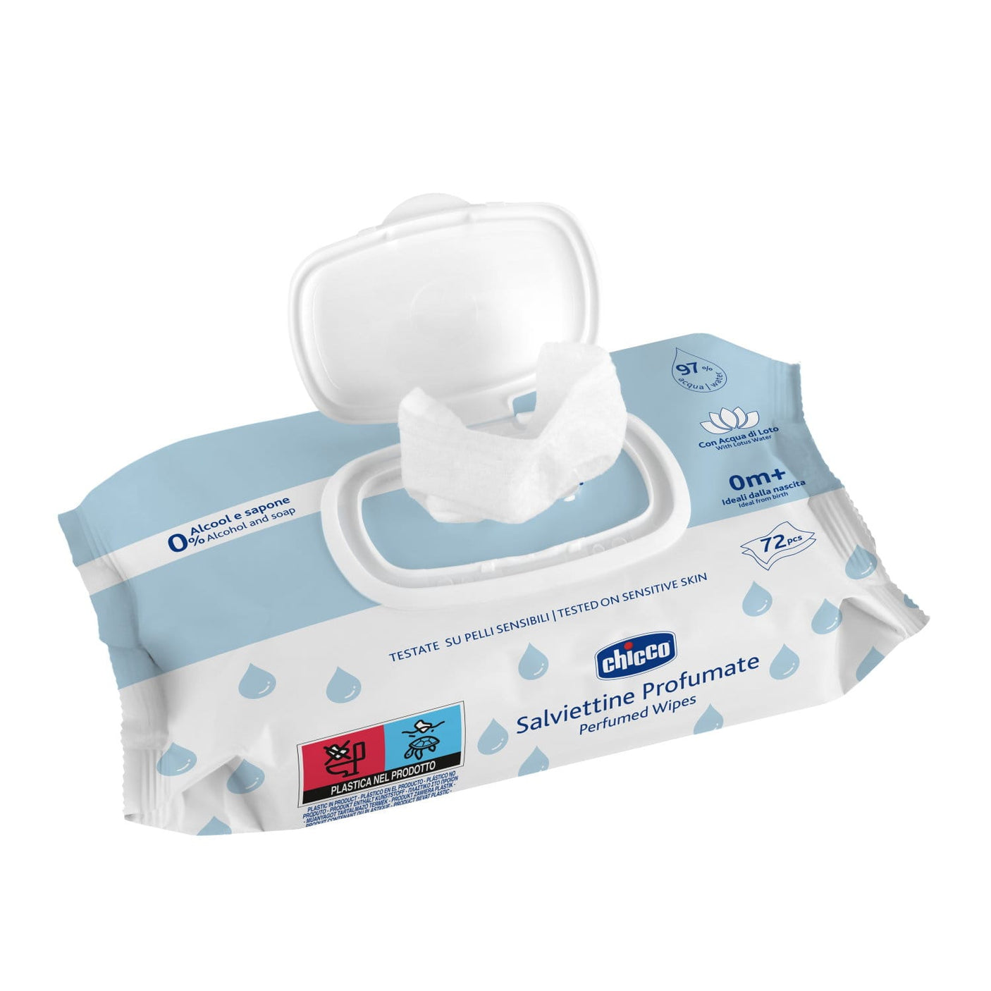 Chicco Îngrijire bebe Servetele Umede Chicco 120500-7 | 72 Bucati, 97% Apa, Fara Alcool, 0 Luni+