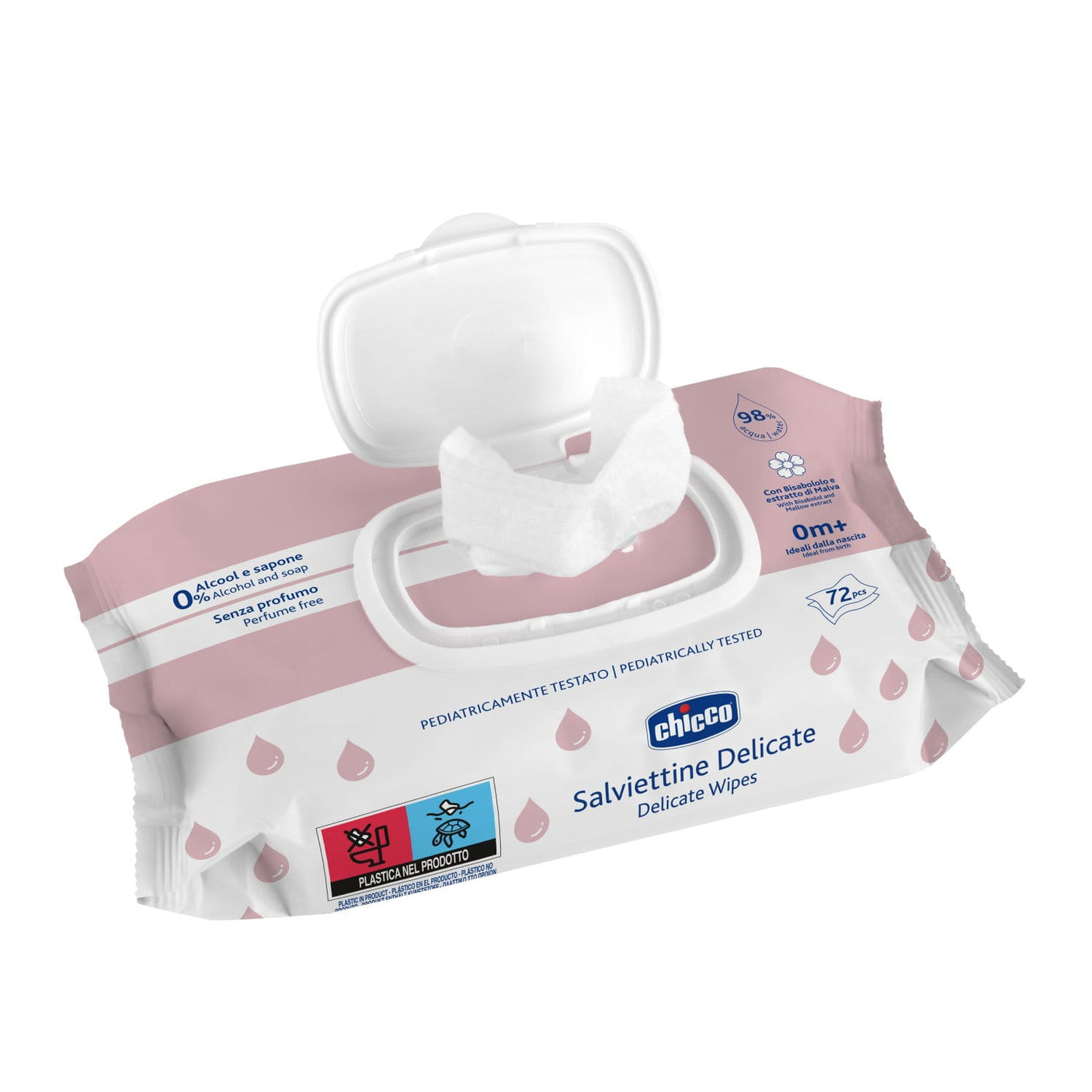 Chicco Îngrijire bebe Servetele Umede Chicco 1205060-7 | 72 Bucati, Fara Alcool, Fara Sapun, 0 Luni+