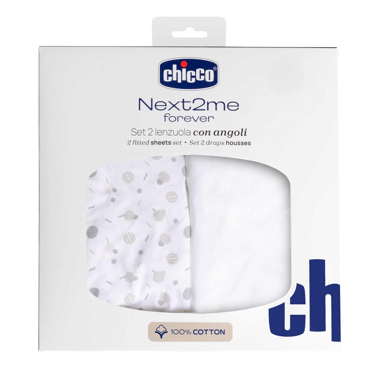 Chicco Îngrijire bebe Set 2 Cearceafuri cu Elastic Chicco 0112821-8 | Bumbac, Next2Me Forever, Confetti, 0 Luni+