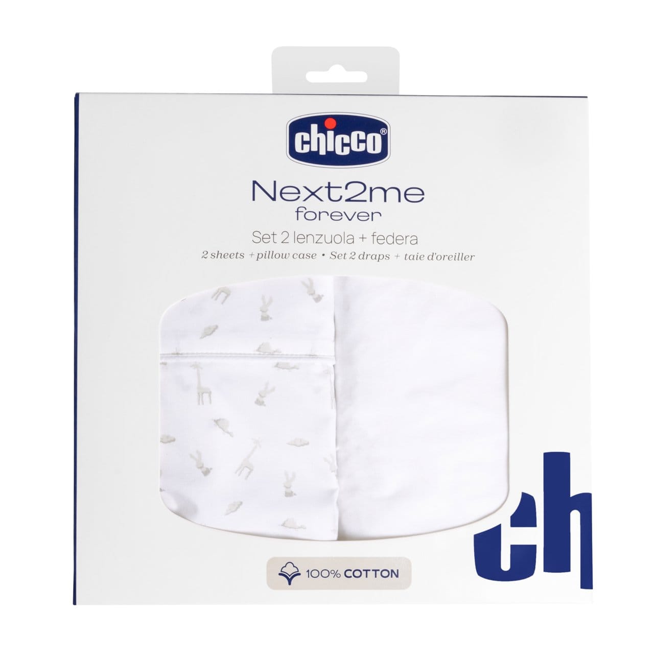 Chicco Îngrijire bebe Cearceafuri cu Elastic Chicco 0113091-8 | Next2Me Forever, Bumbac, Cloud, 2 Bucati, 0 Luni+