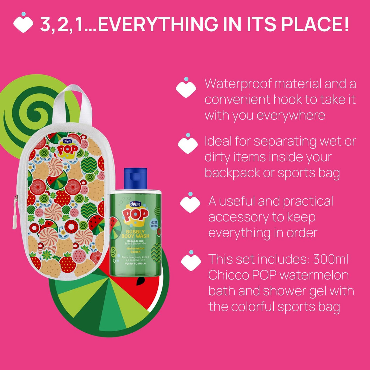 Chicco Îngrijire bebe Set Chicco Pop 1281010-9 | Gel de Dus Aroma Prajitura Vanilie, Borseta, 300ml, 6ani+