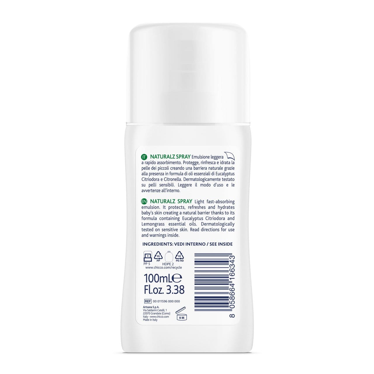 Chicco Puericultură Spray Protectie Naturala Chicco Naturalz 11596-9 | 100ml, 2 Luni+