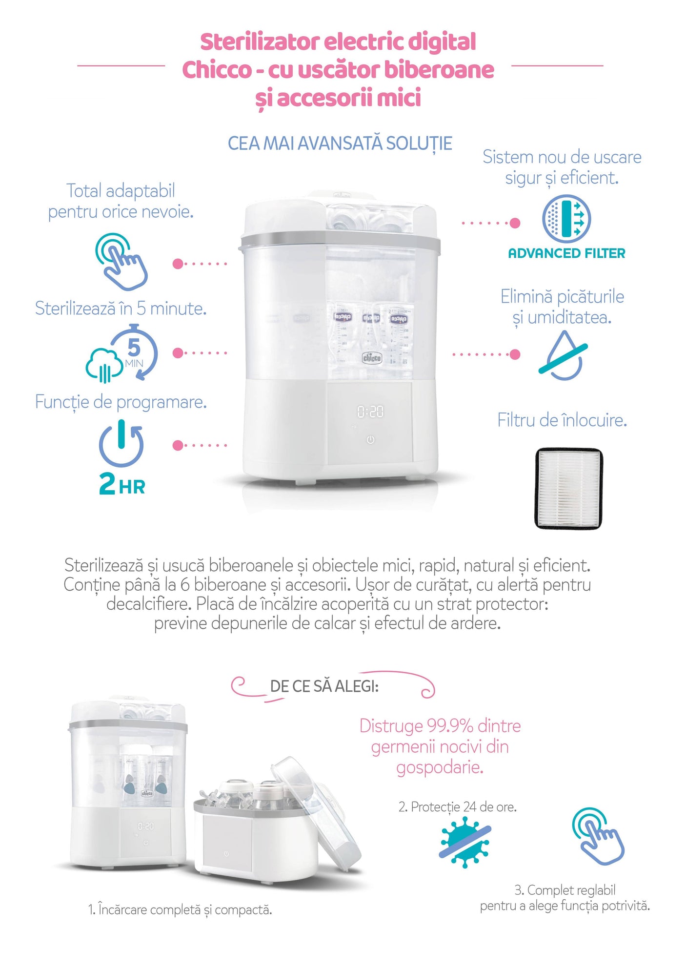 Chicco Alimentație bebe Sterilizator Electric Chicco 0739210-7 | Digital, Uscator, Biberoane, 0luni+