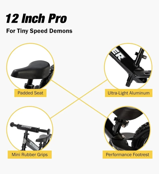 Strider Bicicleta fara pedale pentru copii Strider 12 Pro Balance 2-5 ani Negru Perlat