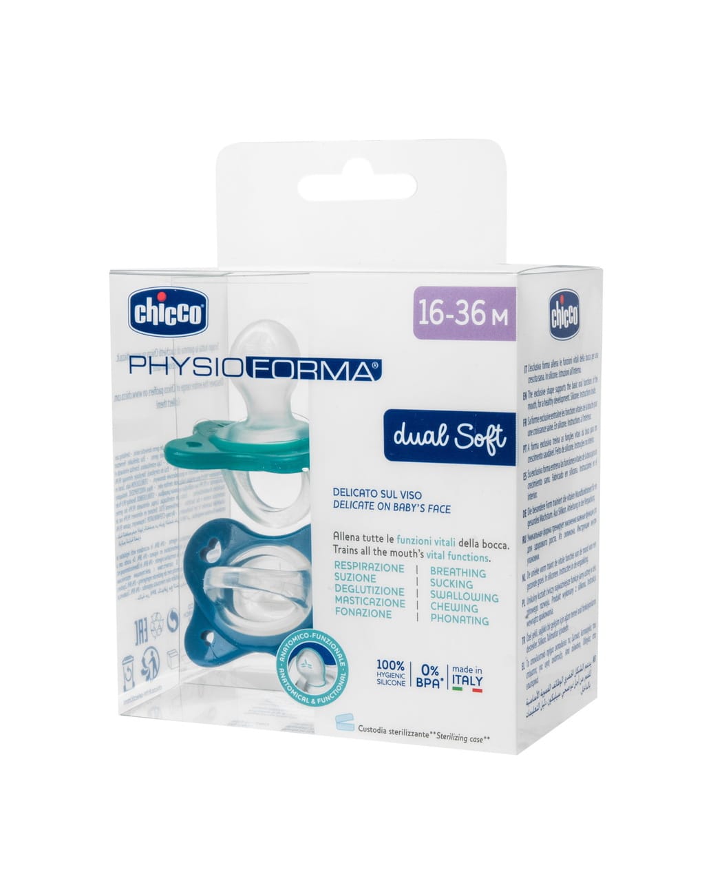 Chicco Alimentație bebe Suzeta Chicco Physioforma Dualsoft 7308661-7 | Anatomica, 16-36 luni, 2buc, Bleu