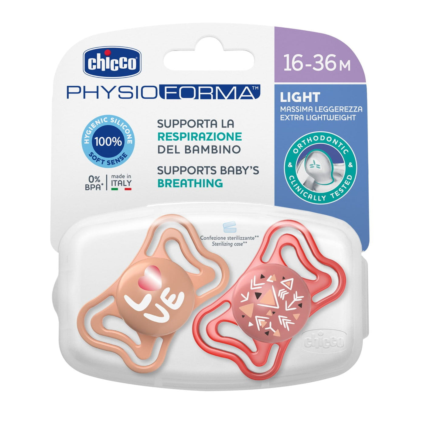 Chicco Alimentație bebe Suzeta Chicco Physioforma Light 7103911-7 | 2buc, Roz, 16-36luni