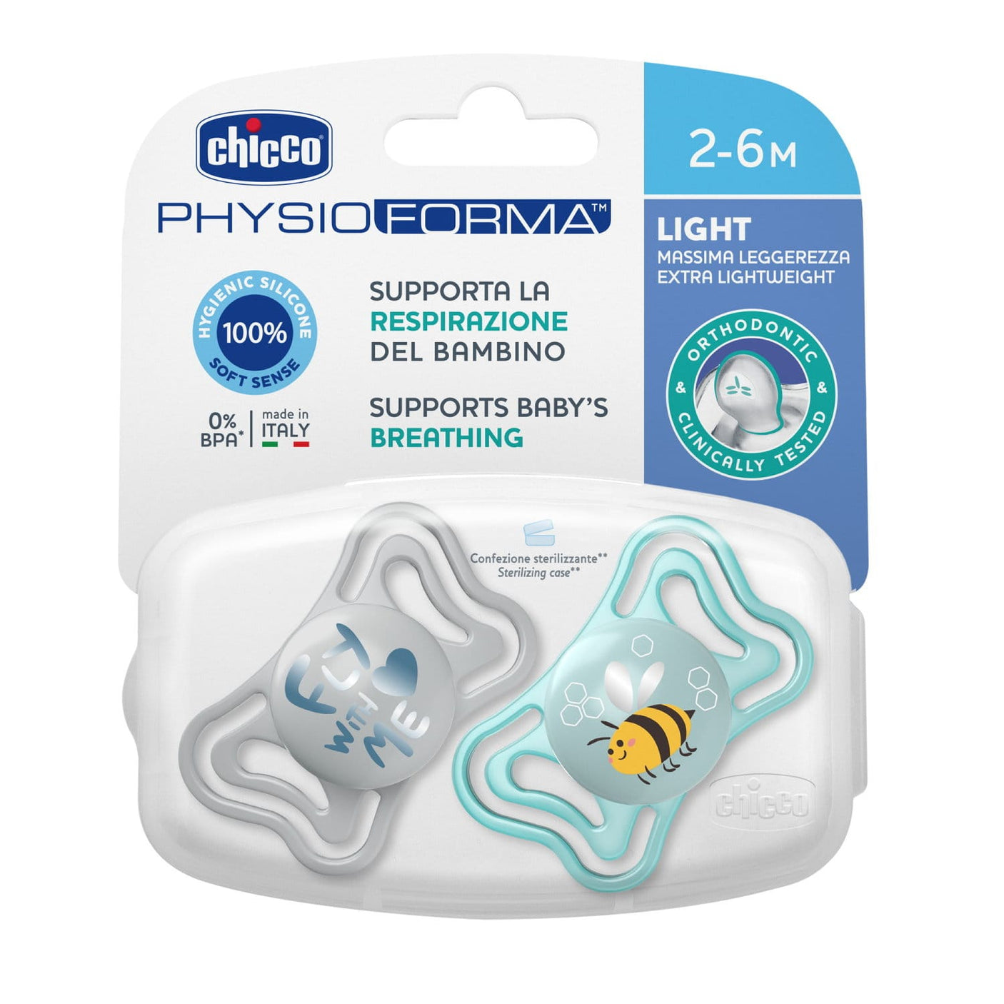 Chicco Alimentație bebe Suzeta Chicco Physioforma Light 7103721-7 | 2buc, Albastre, 2-6luni