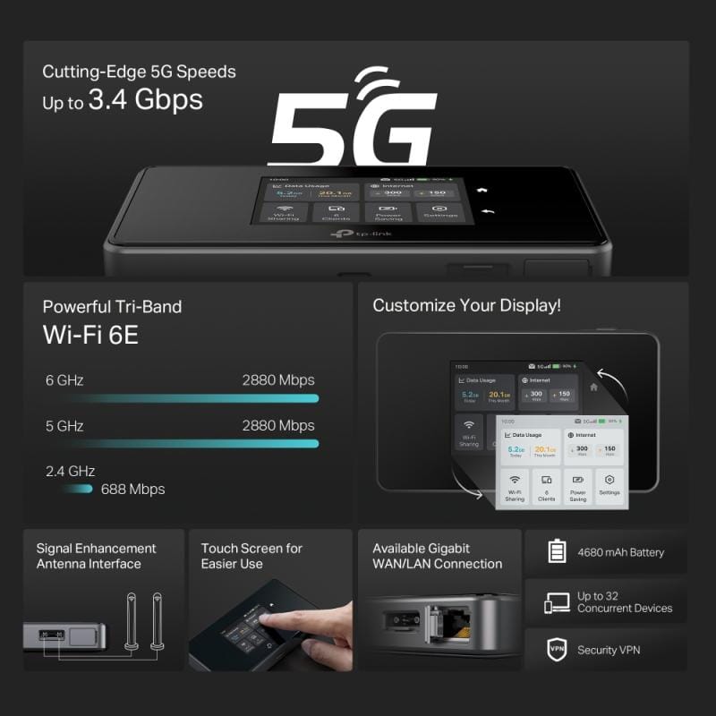 TP-Link Router Router Mobil TP-Link M8550 | 4G LTE, Hotspot Wi-Fi, SIM, Portabil