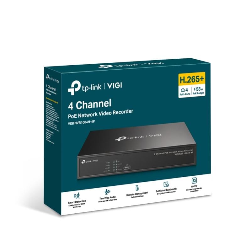 TP-Link NVR TP-Link VIGI NVR1004H-4P cu 4 canale, PoE integrat, pentru camere IP, monitorizare și administrare la distanță