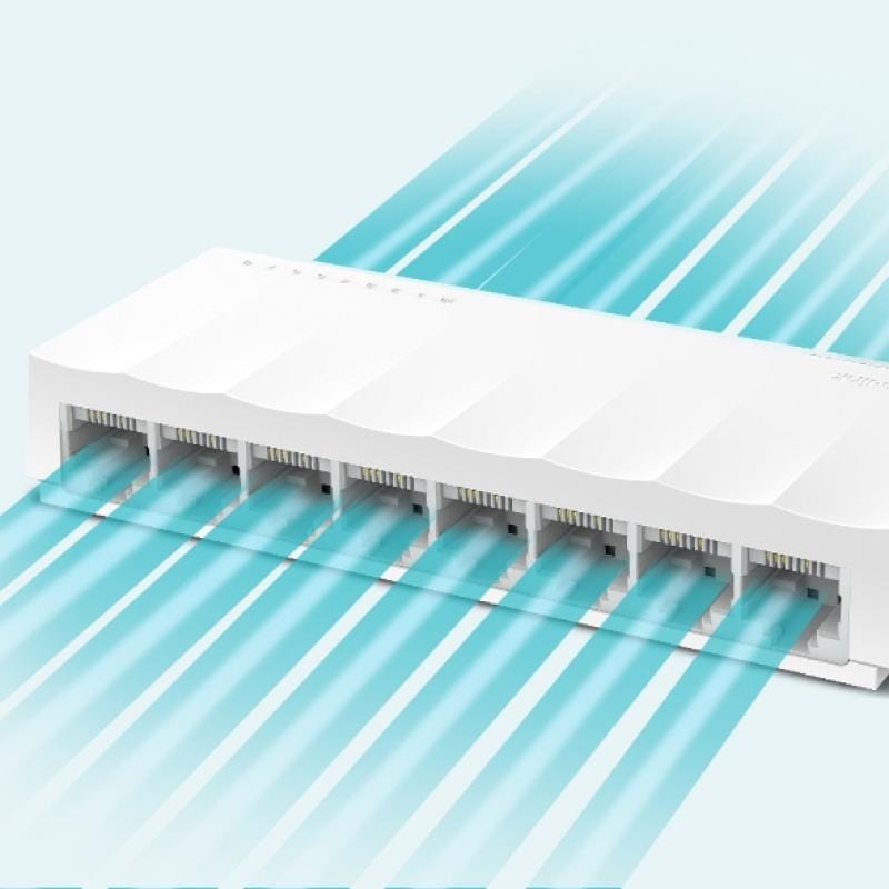 TP-Link Switch TP-Link LS1008, 8 porturi Fast Ethernet 10/100 Mbps, neadministrabil, plug-and-play, silențios, economisire energie