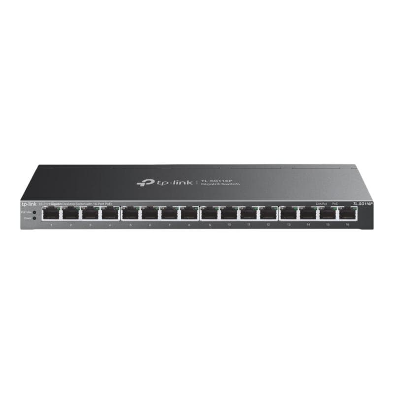 TP-Link Switch TP-Link TL-SG116P 16 porturi Gigabit, 16x PoE, neadministrabil, pentru rețele birou și supraveghere