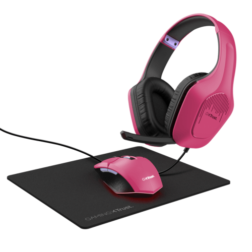 Trust Accesorii gaming Set Gaming Trust GXT 790P Tridox 25179 | Casti + Mouse + Mousepad, Roz