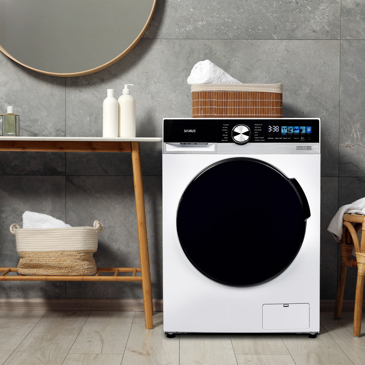 Mașină de Spălat Rufe Inverter Samus | 8kg, 1400 RPM, Clasa A, 14 programe, 59.5x54x85cm, 59.5x48x85cm