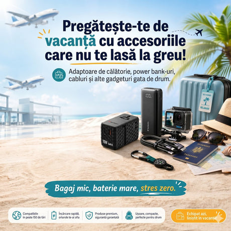 Accesorii pentru vacanță - adaptoare, power bank, camere de acțiune - PC-Doc.ro