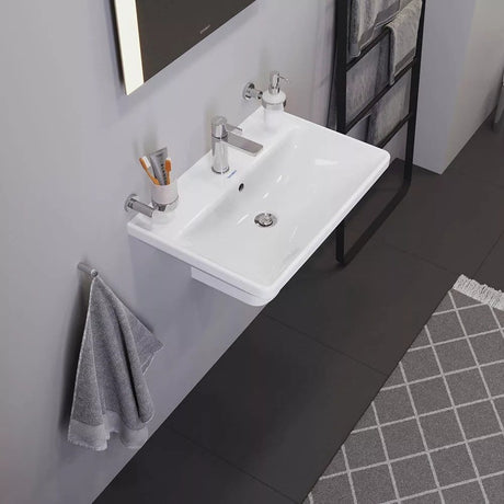 Duravit Lavoar Duravit, Washbasin 650mm D-Neo white with of, with tp, 1 th, montare pe perete, cu preaplin, gaura pt baterie, alb