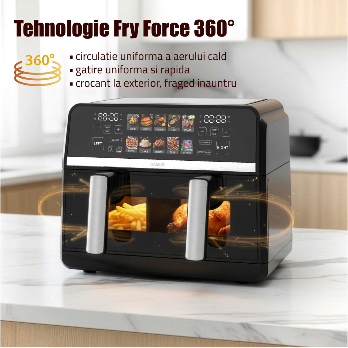 Air Fryer Samus AF9BIG-S2500DW | 2500W, 9L, 10 Programe, Negru