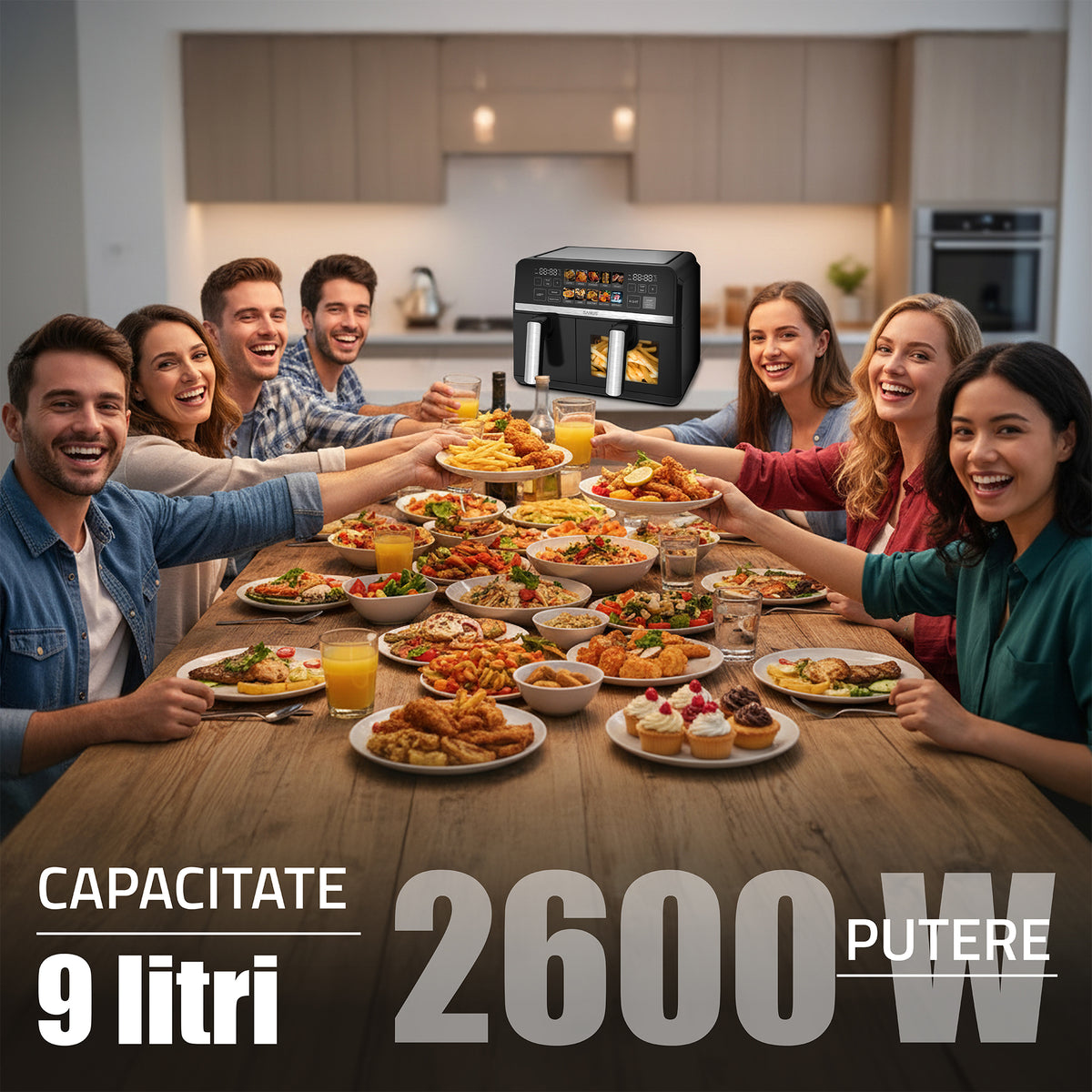 Air Fryer Samus AF9DUO-S2600DW | 2600W, 9L, Dual, 10 Programe, Negru