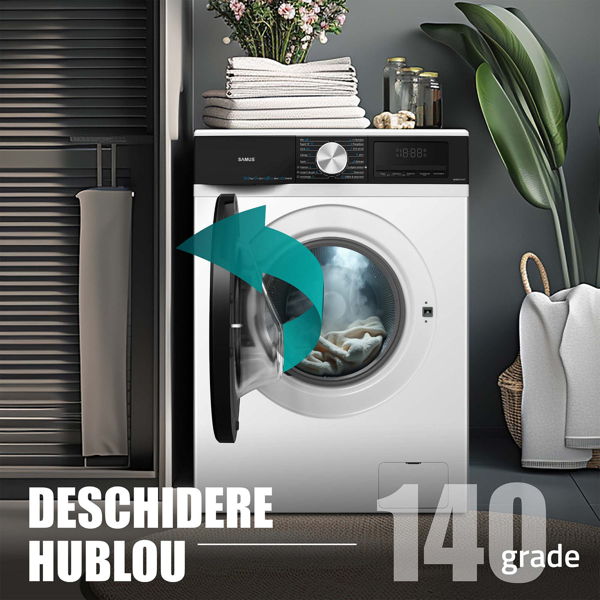 Masina Spalat Rufe Samus WSMDI12147 | 12kg, 1400RPM, Inverter, 59.5x65x85cm