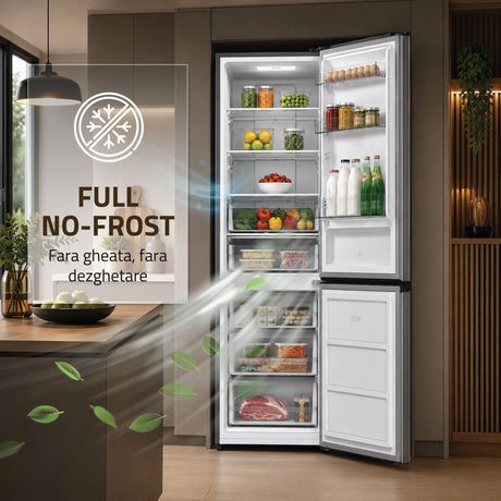 Combina Frigorifica Samus SCX540NFIE | No Frost, Clasa E, Inox, 60x68x186cm