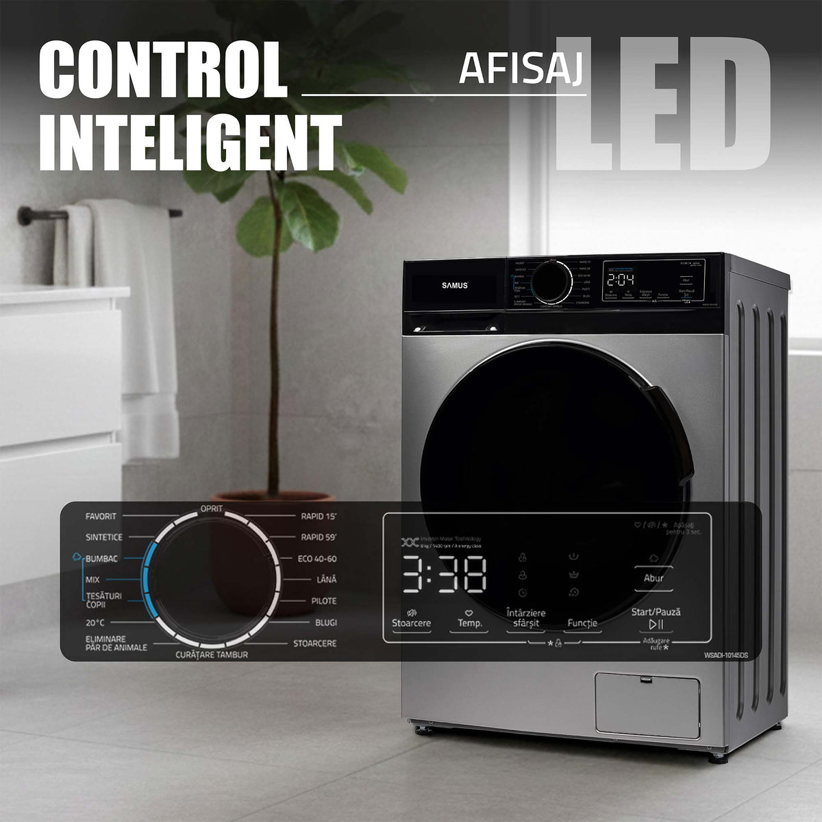Mașină Spălat Rufe Samus WSADI-10145DS | 10kg, 1350 RPM, Clasa A