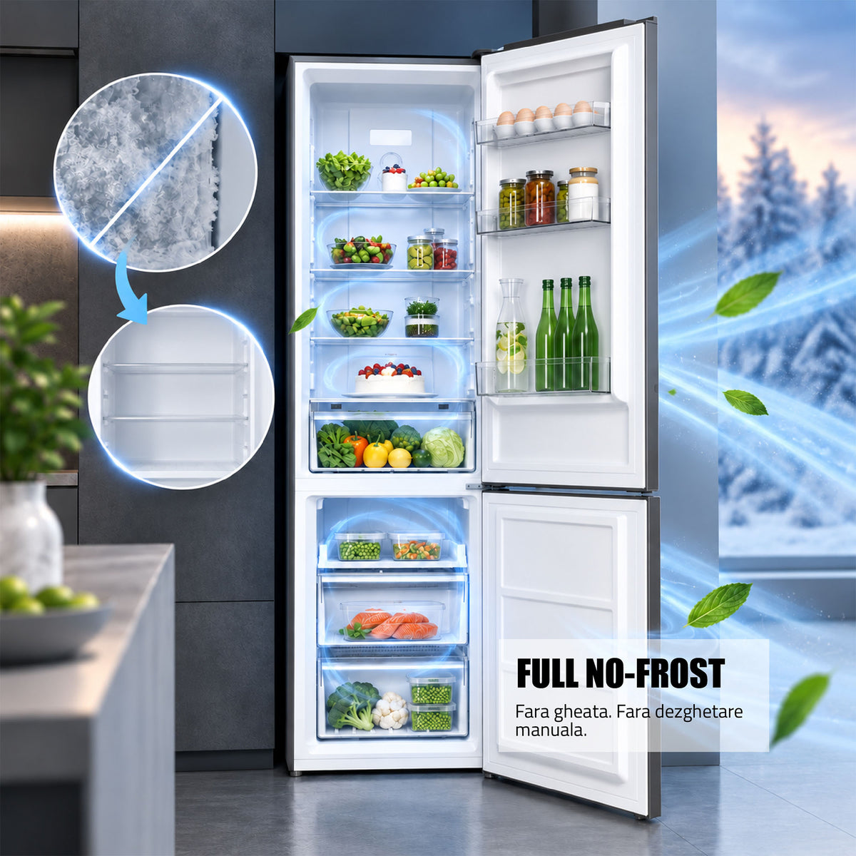 Combina Frigorifica Samus SCX358NFIE | 253L, No Frost, Clasa E, Negru, 57.7x62.2x188.5cm