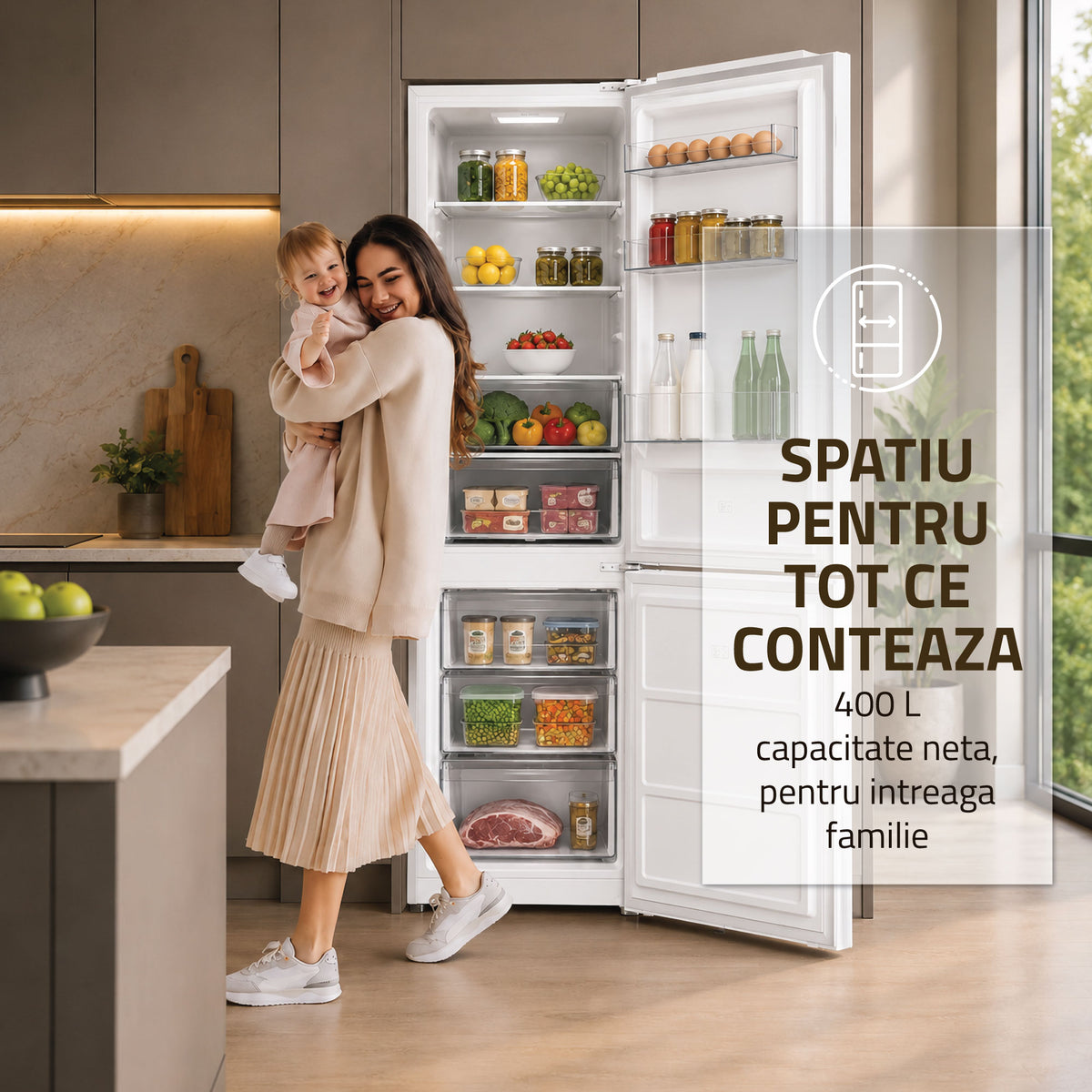 Combina Frigorifica Samus SCW540NFIE | 400L, No Frost, Clasa E, Inox, 60x68x186cm