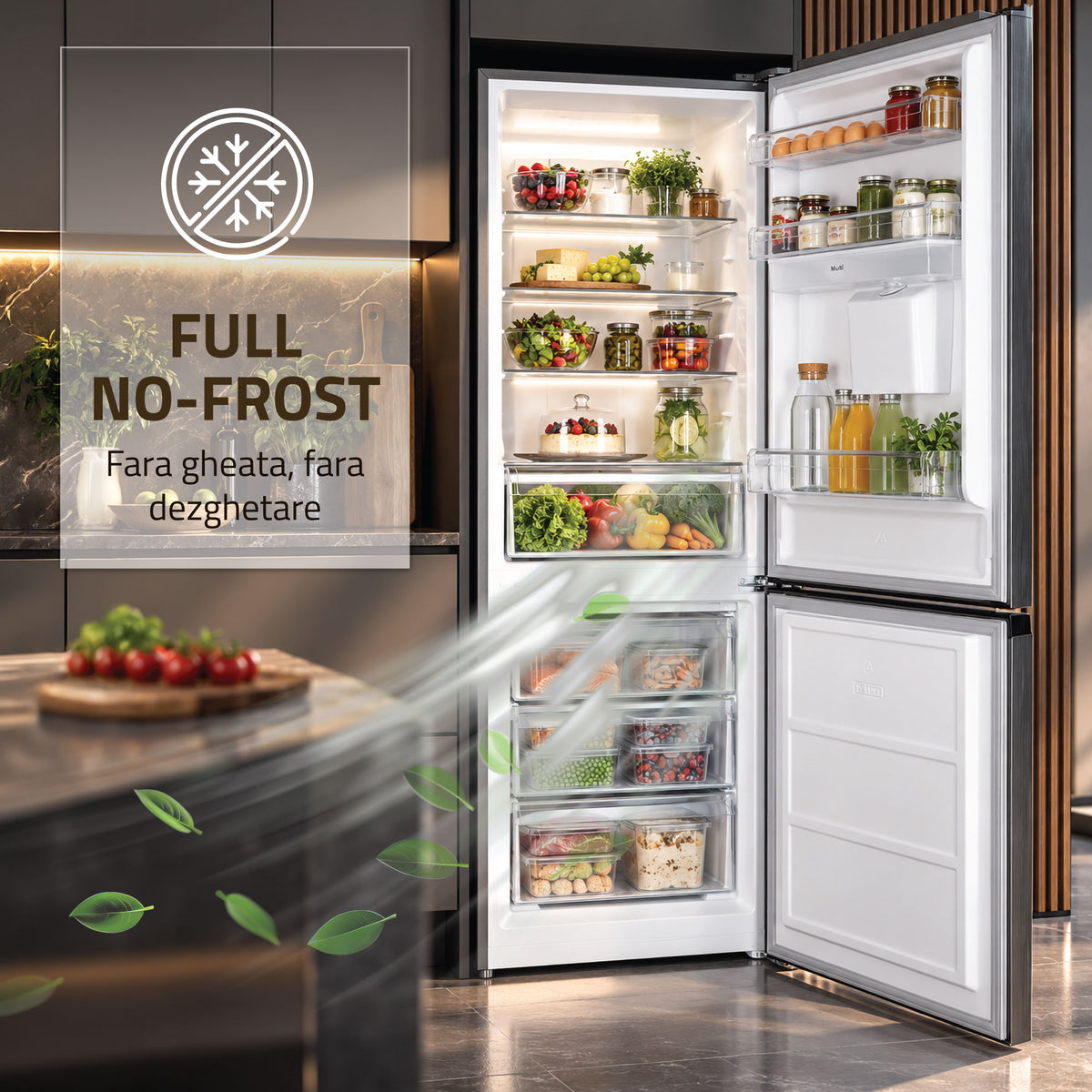 Combina Frigorifica Samus SCX401NFIDE | No Frost, 291L, Clasa E, Inox, 60x60x186cm