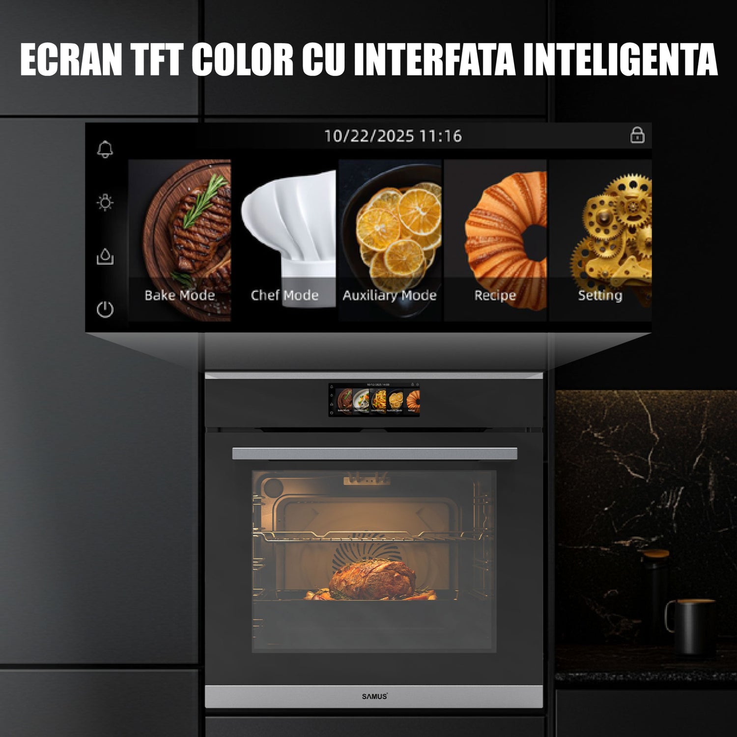 Pachet Built In Samus PACHET SAMUS-ONL55 | Cuptor Electric SC634GDT15H, 74L, Clasa A+, Autocuratare catalitica + Plita incorporabila vitroceramica PSVE-64BG3, 5800W, 4 arzatoare, sticla ceramica neagra
