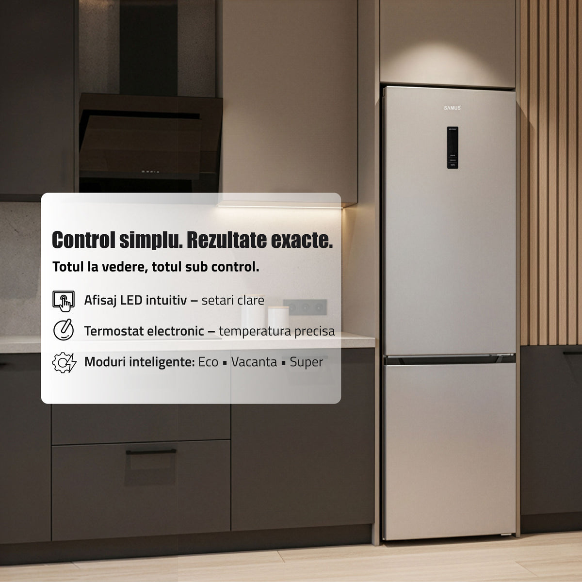 Combina Samus SCX526NFC | 377L, No Frost, Clasa C, 60x67.5x200.5cm