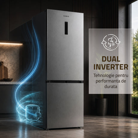 Combina Frigorifica Samus SCX540NFIE | No Frost, Clasa E, Inox, 60x68x186cm