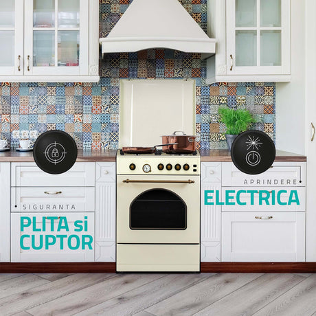 Aragaz Samus SR660G4C1 | 4 Arzatoare Gaz, 60cm, Cuptor Gaz, Alb, 60x60x85cm