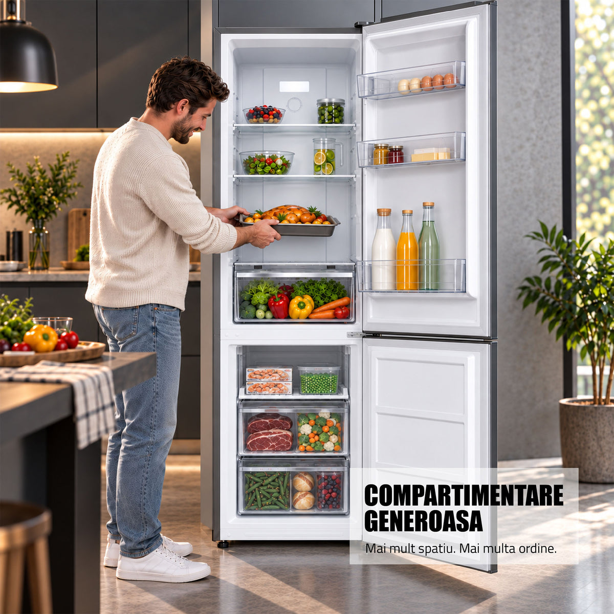 Combina Frigorifica Samus SCX358NFIE | 253L, No Frost, Clasa E, Negru, 57.7x62.2x188.5cm