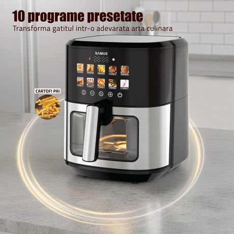Air Fryer Samus AF6.5H-S1701DW | 1700W, 6.5L, 10 Programe, Inox/Negru