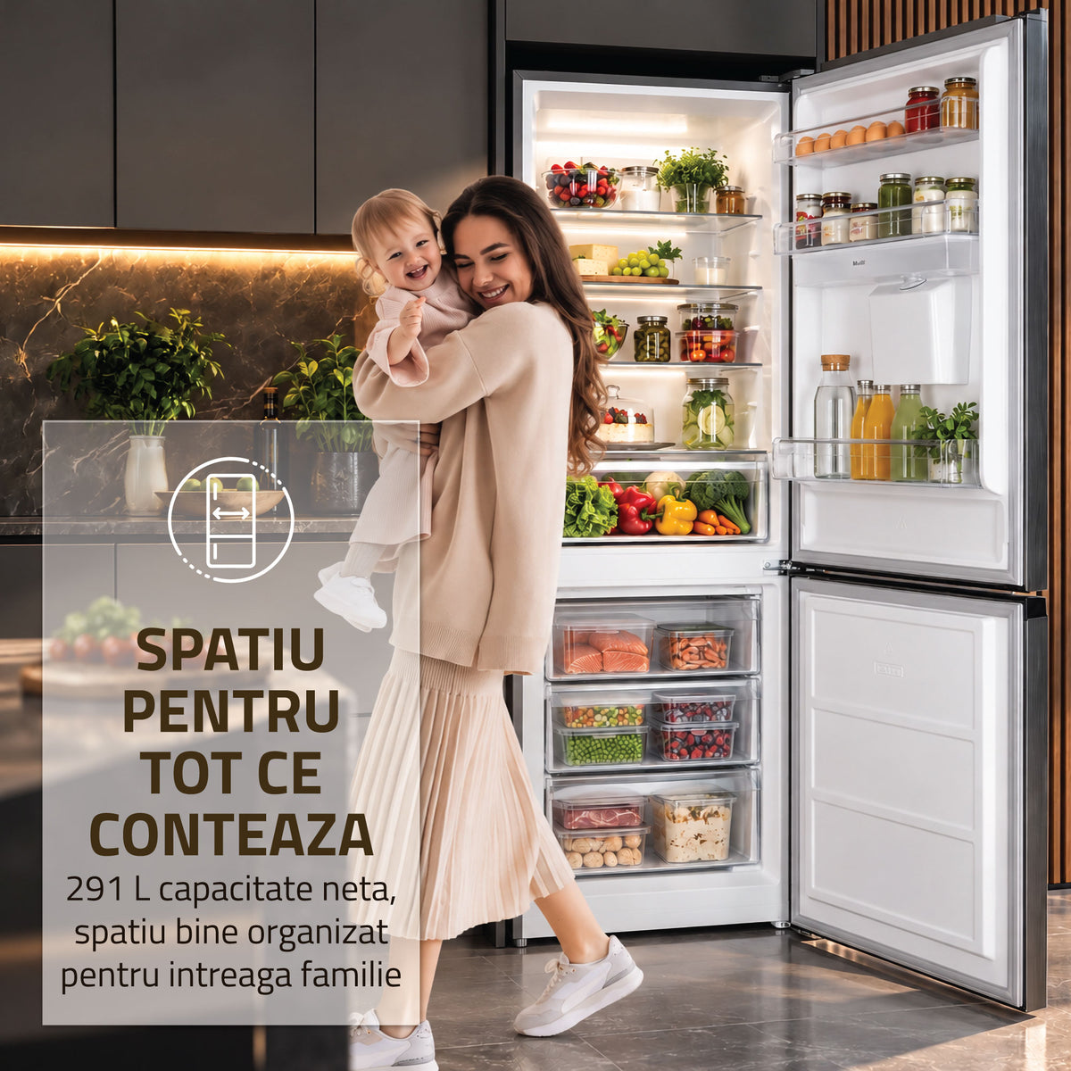 Combina Frigorifica Samus SCX401NFIDE | No Frost, 291L, Clasa E, Inox, 60x60x186cm