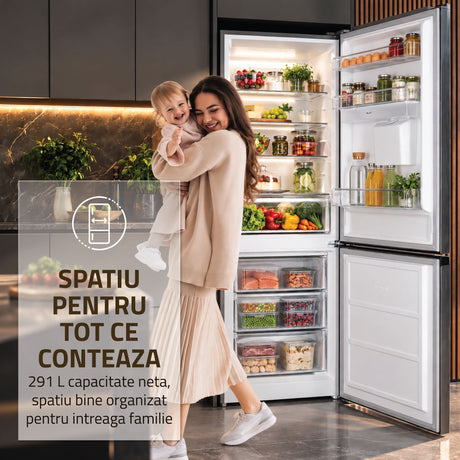 Combina Frigorifica Samus SCX401NFIDE | No Frost, 291L, Clasa E, Inox, 60x60x186cm