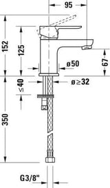 Duravit Baterie lavoar Duravit, A.1 Single lever basin mixer S, monocomanda, marime S, cartus ceramic, fara set de evacuare, crom