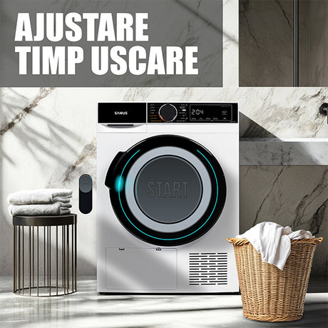 Uscator de Rufe Samus SADP-835 | 8kg, Pompa de Caldura, 15 Programe, Clasa D, Alb, 59.5x60x84.5cm