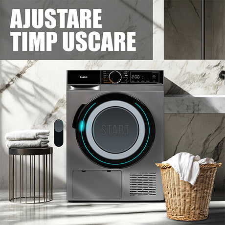 Uscator de Rufe Samus SADP-836DS | 8kg, Pompa de Caldura, 15 Programe, Clasa D, Argintiu, 60x60x84.5cm