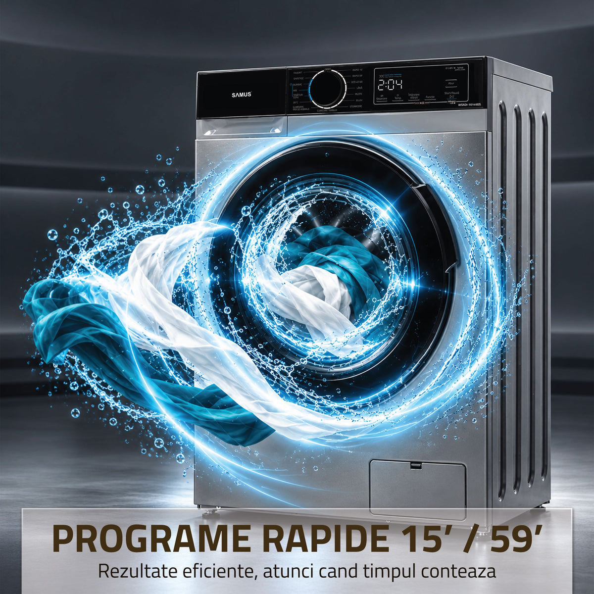 Masina de Spalat Rufe Samus WSADI-10149DS | 10kg, 1400RPM, Clasa A, 60x54x85cm